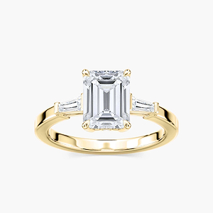 Stella Emerald Lab Grown Diamond Baguette Sides Three Stone Engagement Ring
