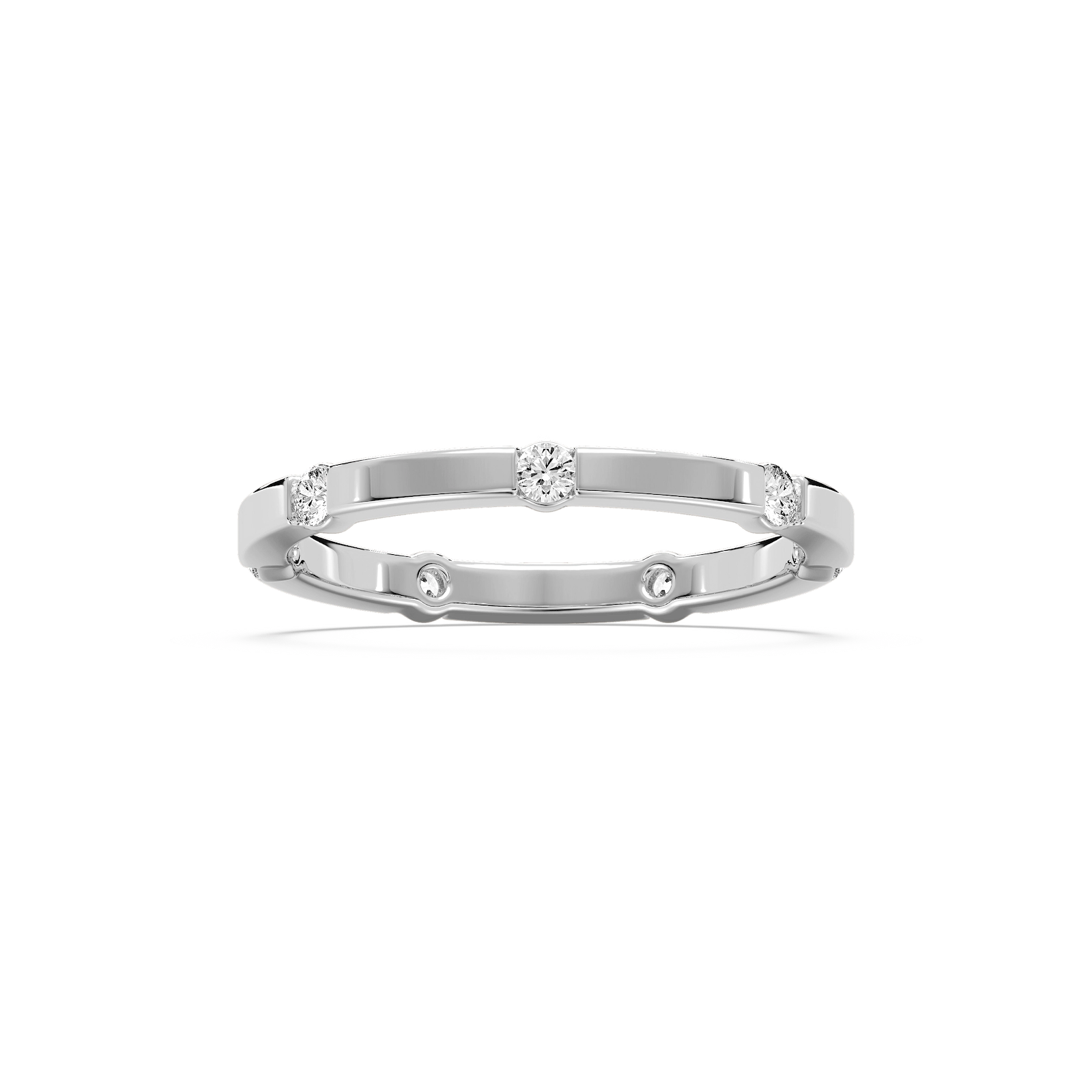 Cirrus Wedding Band in 14K white gold with 0.35ctw to 0.40ctw accenting round cut recycled diamonds | Cirrus Wedding Band 14K white gold accenting round cut recycled diamonds