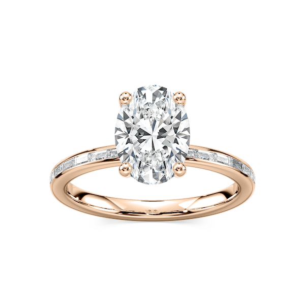 Clea Oval Lab Grown Diamond Channel Set Baguette Side Stone Engagement Ring