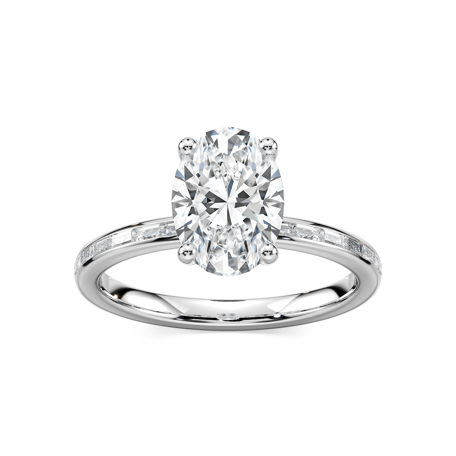 Clea Oval Lab Grown Diamond Channel Set Baguette Side Stone Engagement Ring