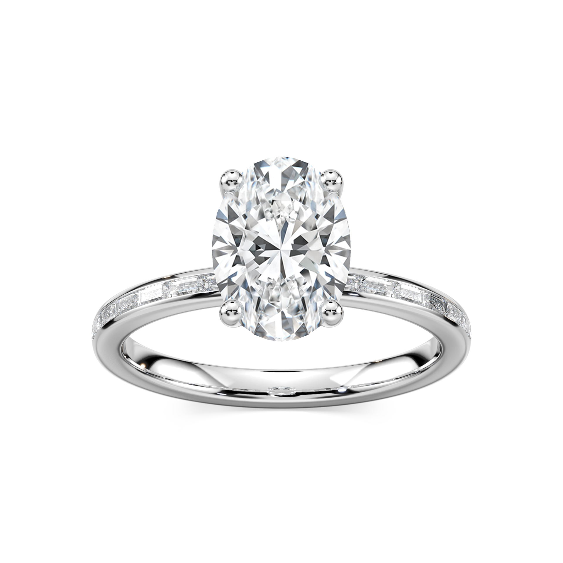 Clea Oval Lab Grown Diamond Channel Set Baguette Side Stone Engagement Ring