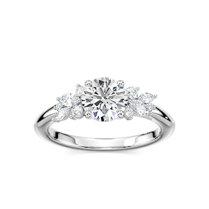 Clover Round Lab Grown Diamond Flower Petal Side Stone Engagement Ring