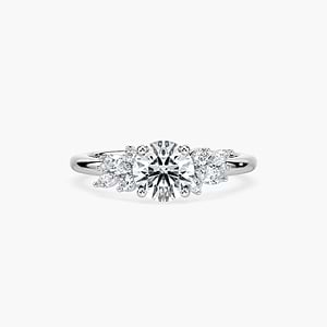 Clover Diamond Accented Engagement Ring in White Gold with a lab-grown diamond round cut center stone