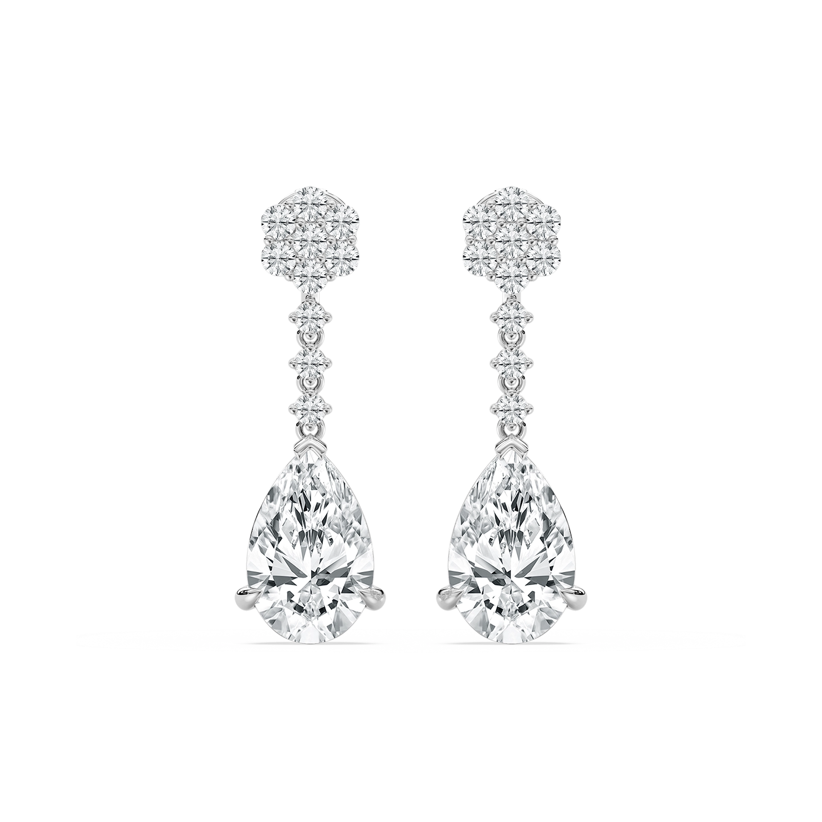 Cluster and Pear Drop Earrings in Rose Gold