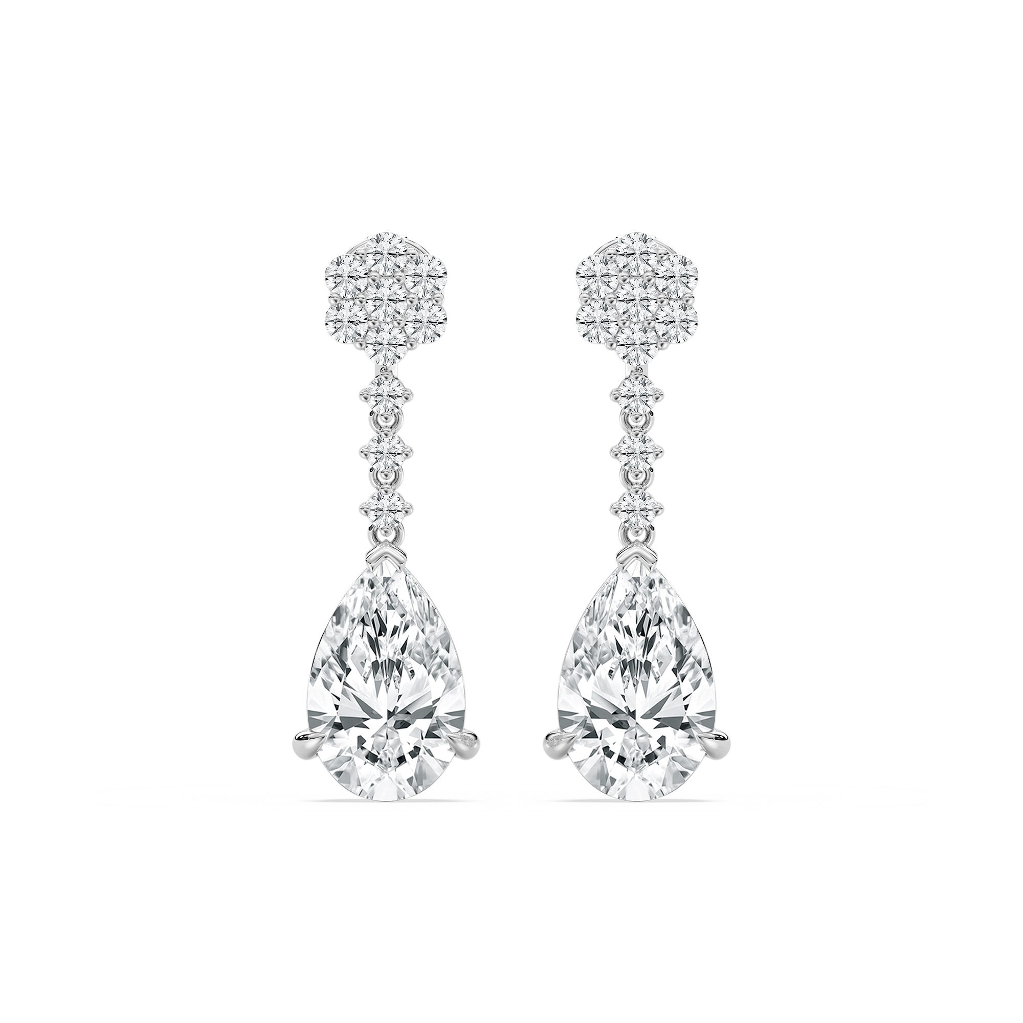 Cluster and Pear Drop Earrings in Rose Gold