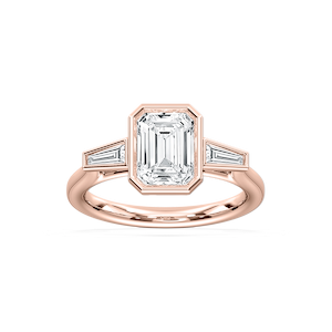 Sydney 2 ½ ctw Emerald Lab Grown Diamond Couture Bezel Set Three Stone Engagement Ring