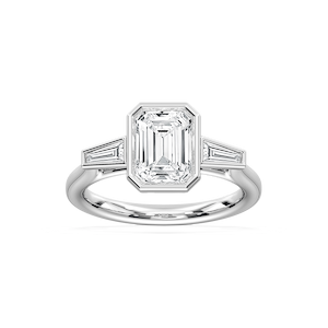 Sydney 2 ½ ctw Emerald Lab Grown Diamond Couture Bezel Set Three Stone Engagement Ring