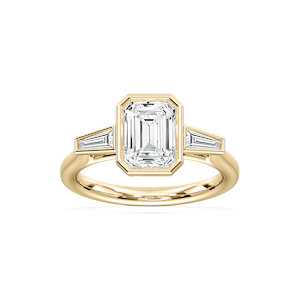 Sydney 2 ½ ctw Emerald Lab Grown Diamond Couture Bezel Set Three Stone Engagement Ring