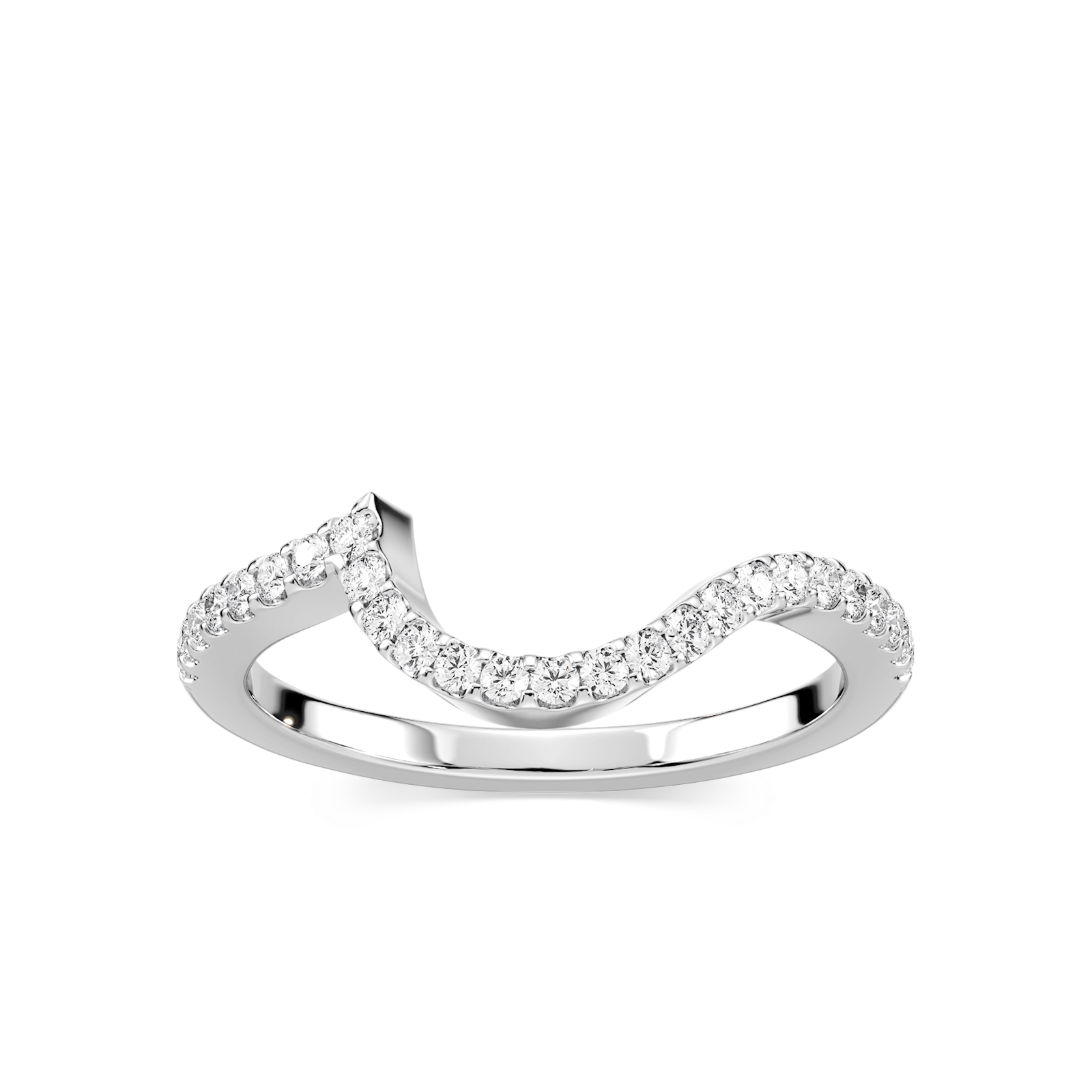 Crescendo curved diamond accented wedding band in recycled 14K white gold to fit Crescendo Engagement ring | Crescendo curved diamond accented wedding band recycled 14K white gold Crescendo Engagement ring