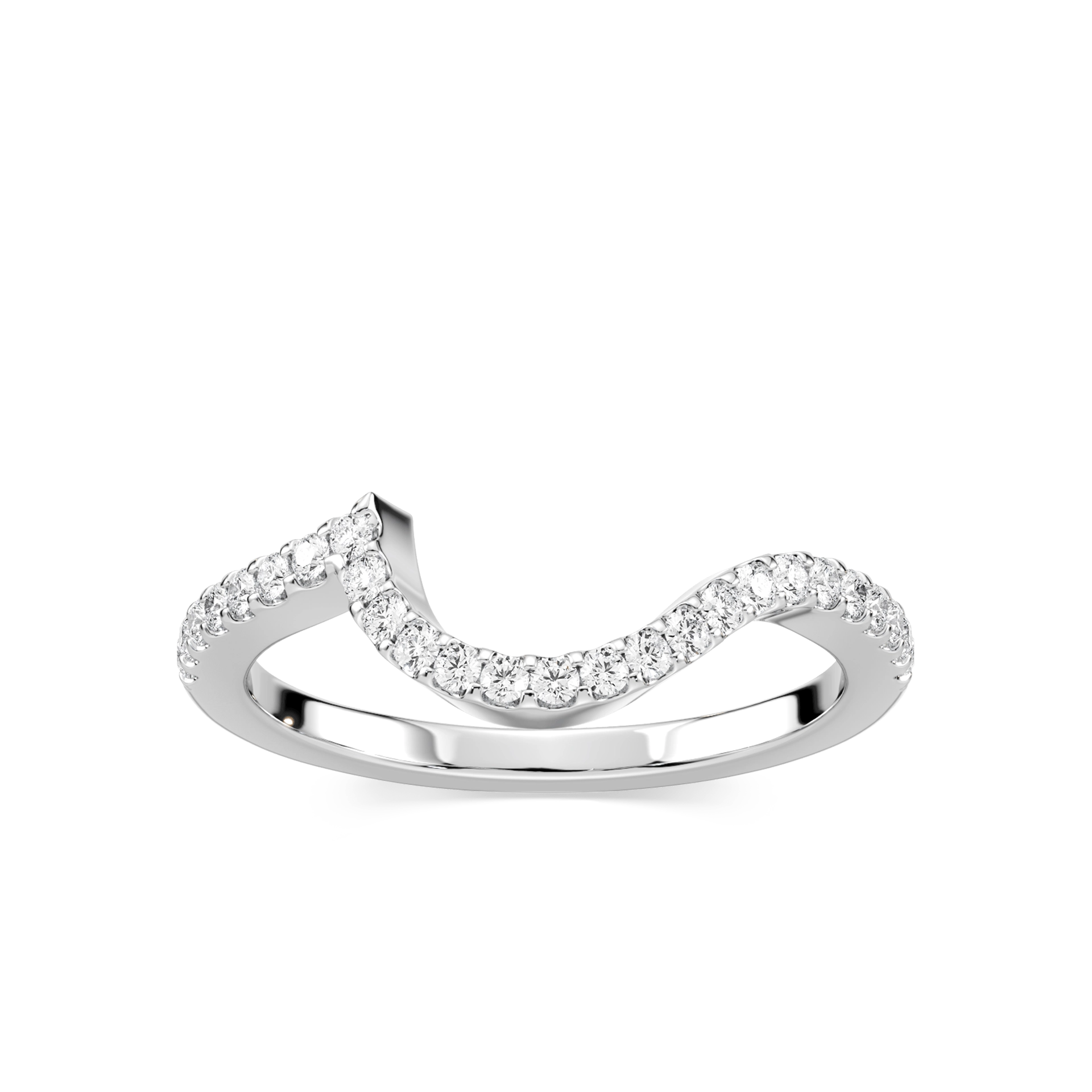 Crescendo curved diamond accented wedding band in recycled 14K white gold to fit Crescendo Engagement ring | Crescendo curved diamond accented wedding band recycled 14K white gold Crescendo Engagement ring