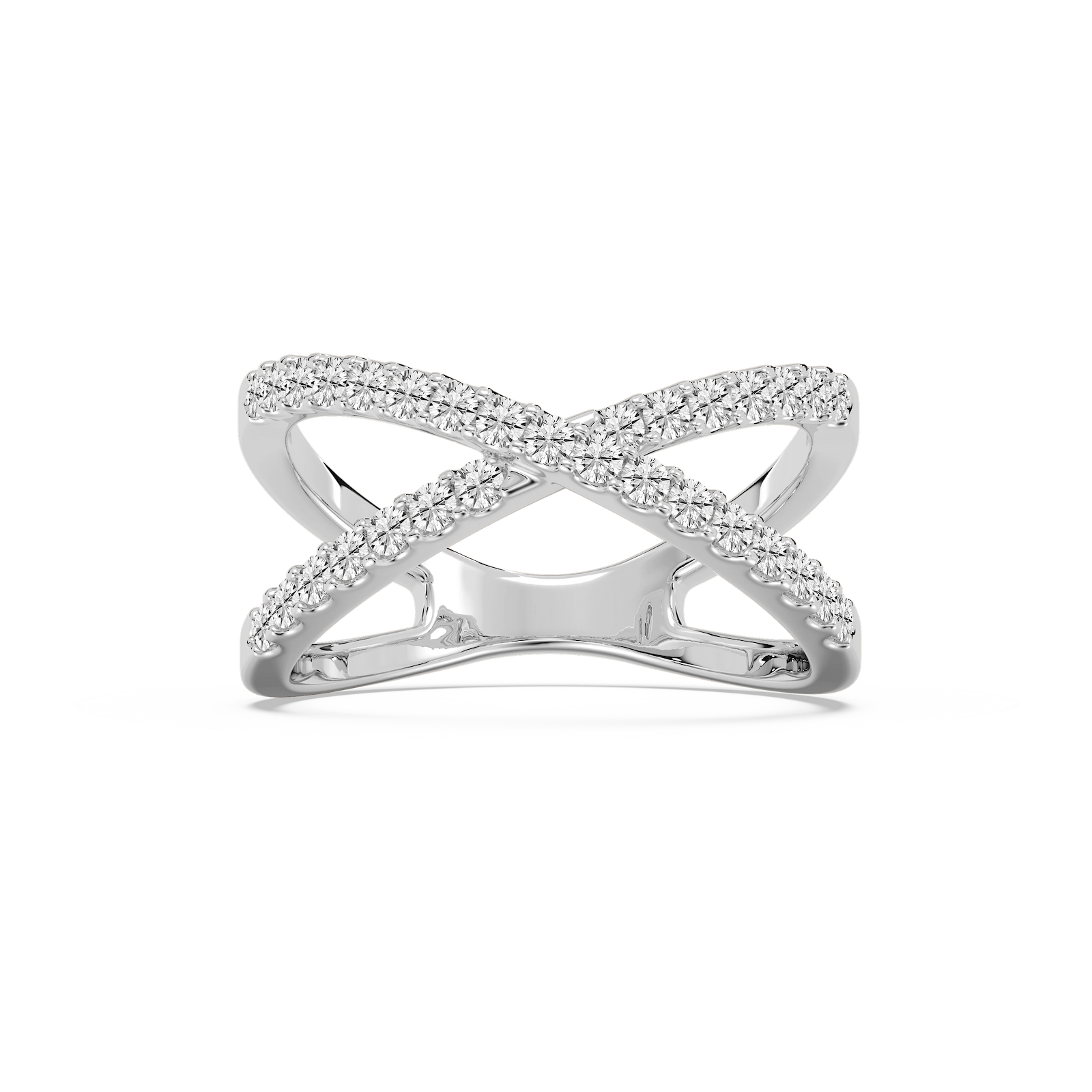 Diamond accented criss cross ring in recycled 14K white gold | Diamond accented criss cross ring in recycled 14K white gold