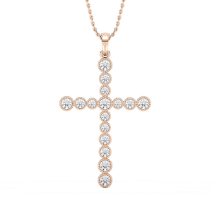 1/4 ctw Round Lab Grown Diamond Beaded Bezel Cross Pendant  - 18 Inches