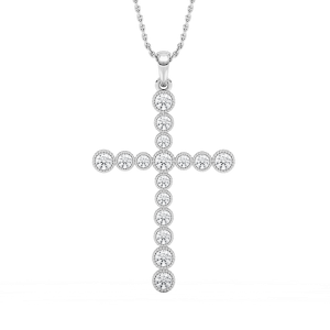 1/4 ctw Round Lab Grown Diamond Beaded Bezel Cross Pendant  - 18 Inches