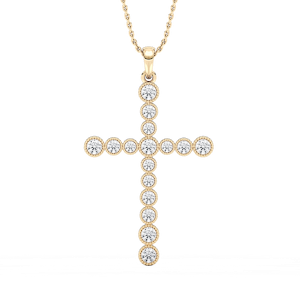1/4 ctw Round Lab Grown Diamond Beaded Bezel Cross Pendant  - 18 Inches