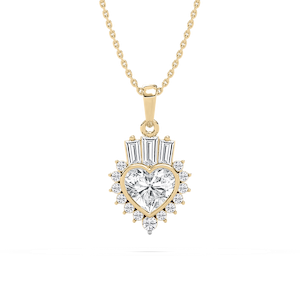 1 ½ ctw Heart, Tapered Baguette and Round Lab Grown Diamond Crown Pendant - 18 Inches