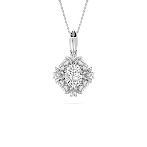 2 ½ ctw Elongated Cushion Lab Grown Diamond Intricate Halo Drop Pendant - 18 Inches