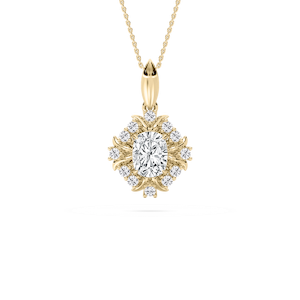 2 ½ ctw Elongated Cushion Lab Grown Diamond Intricate Halo Drop Pendant - 18 Inches