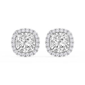 Cushion Lab Grown Diamond Four Prong Basket Halo Stud Earrings