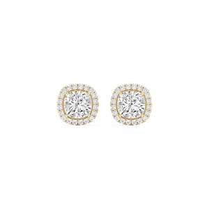 Cushion Lab Grown Diamond Four Prong Basket Halo Stud Earrings