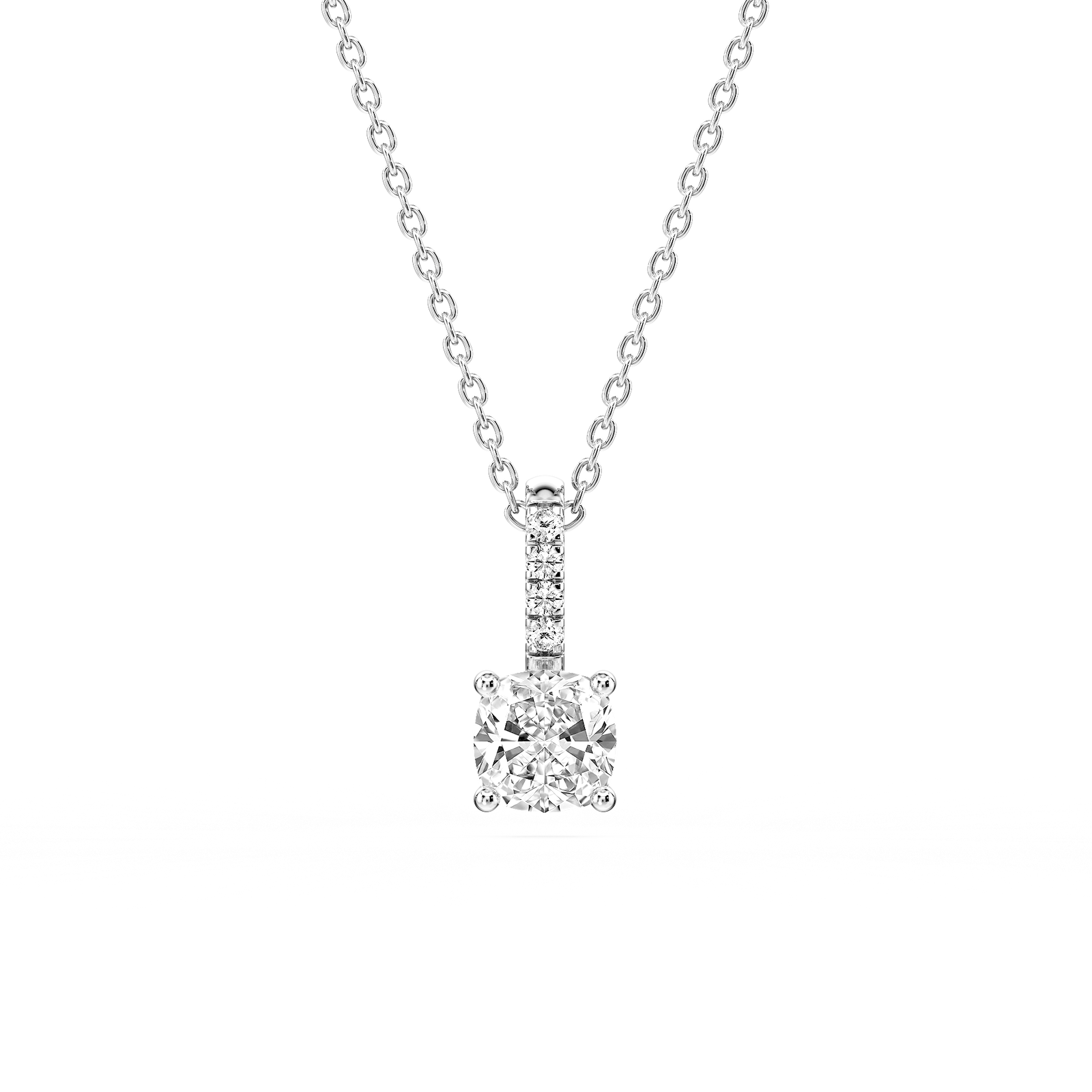 Cushion Lab Grown Diamond Pave Bail Solitaire Pendant - 16 to 18 Inches