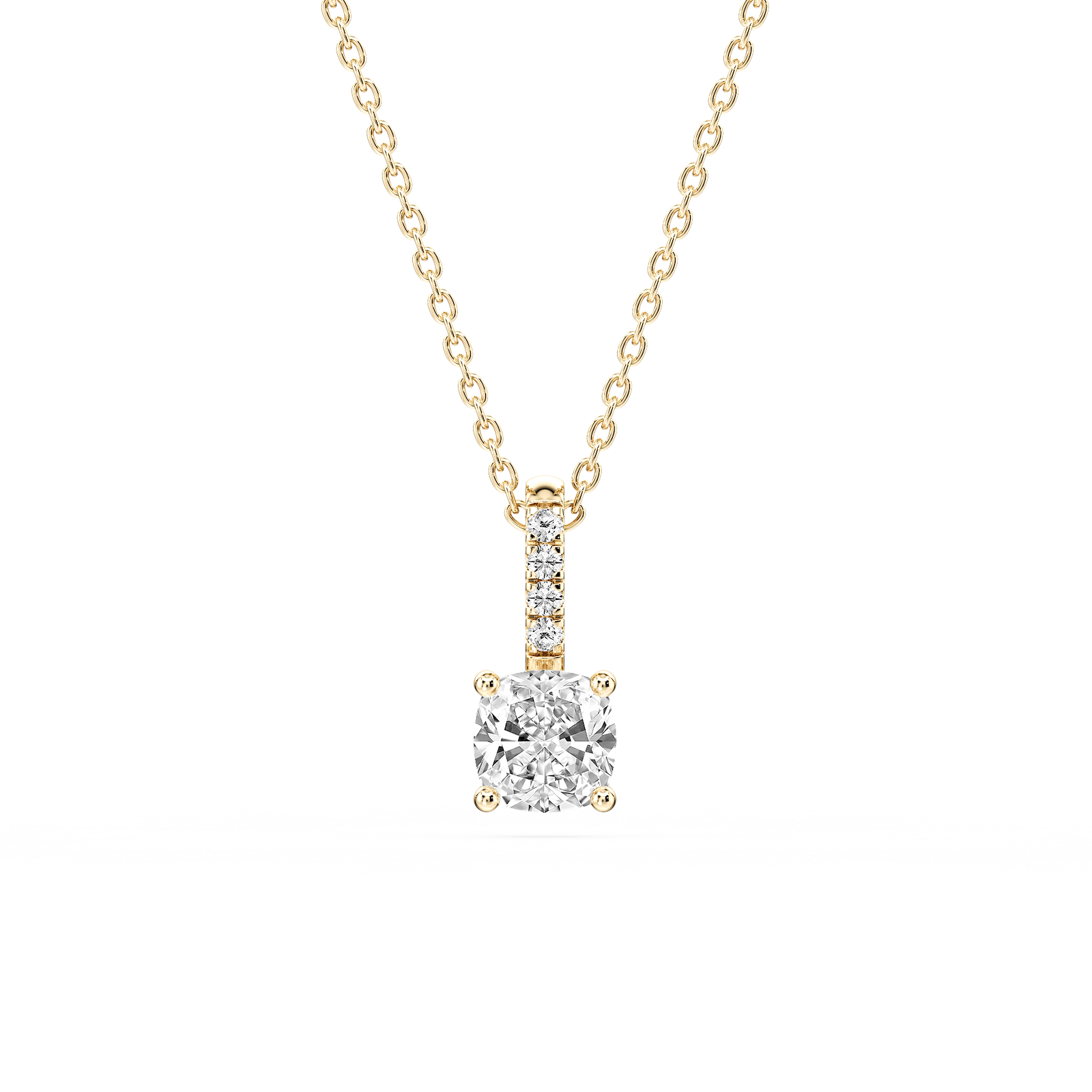 Cushion Lab Grown Diamond Pave Bail Solitaire Pendant - 16 to 18 Inches