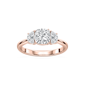 Mara Cushion Lab Grown Diamond with Half Moon Sides Trellis Three Stone Engagement Ring