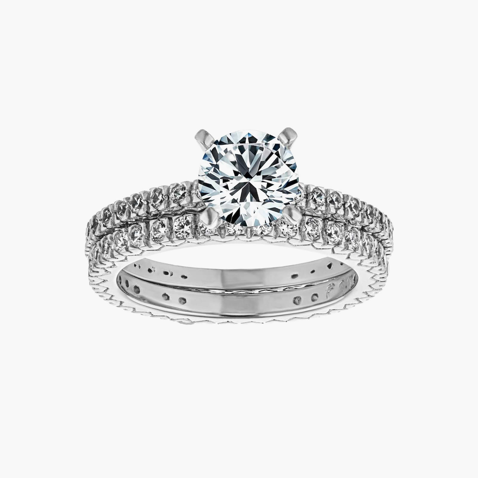 Marilyn Lab Grown Diamond Three Quarter Prong and Engraved Wedding Set