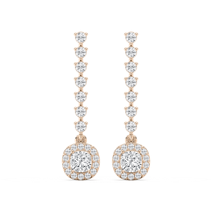 1 ctw Square Cushion and Round Lab Grown Diamond Halo Dangle Earrings
