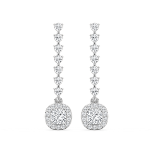1 ctw Square Cushion and Round Lab Grown Diamond Halo Dangle Earrings