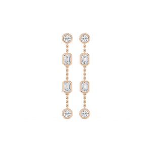 2 ctw Emerald and Round Lab Grown Diamond Station Dangle Earrings