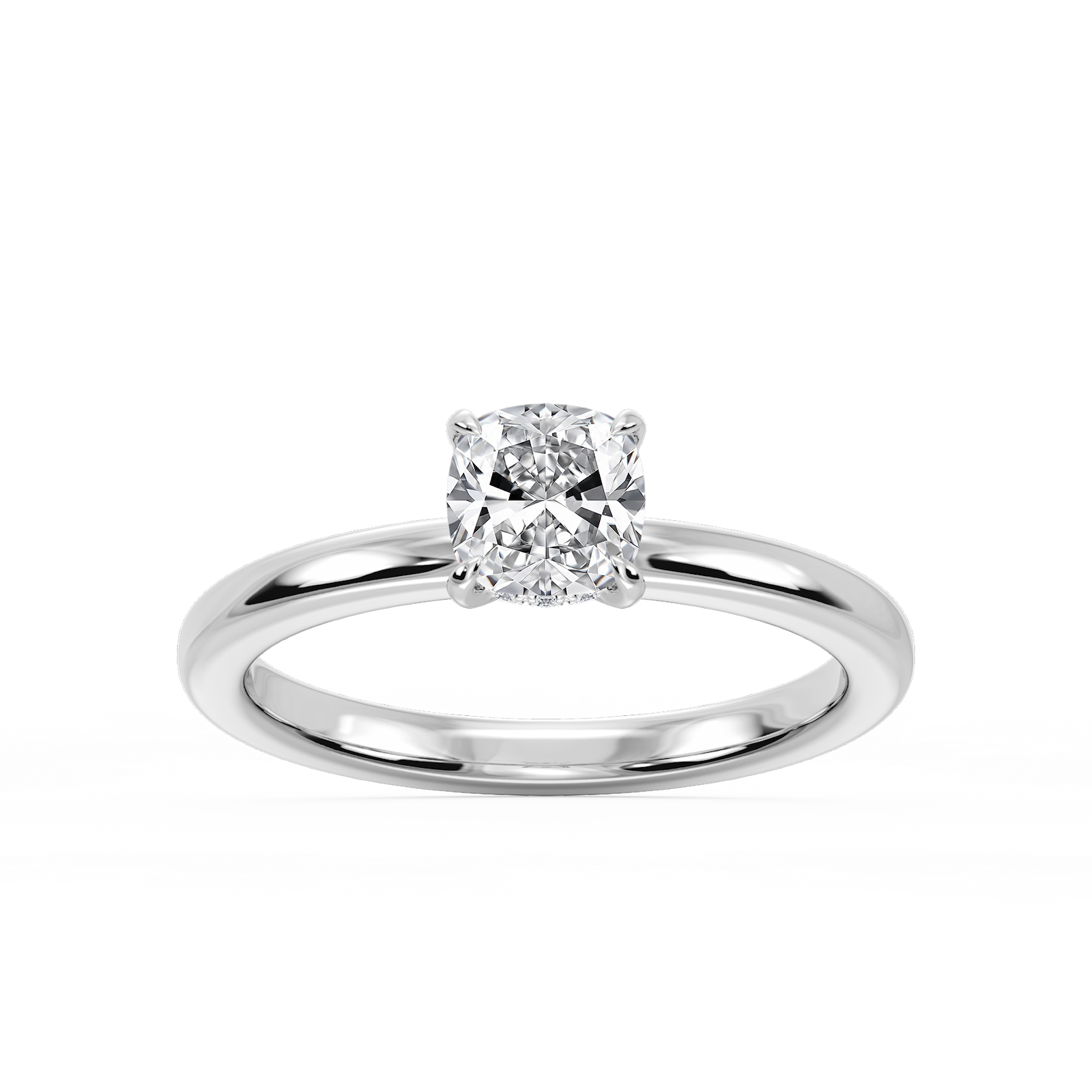 Donna Cushion Lab Grown Diamond Claw Prong Hidden Halo Engagement Ring
