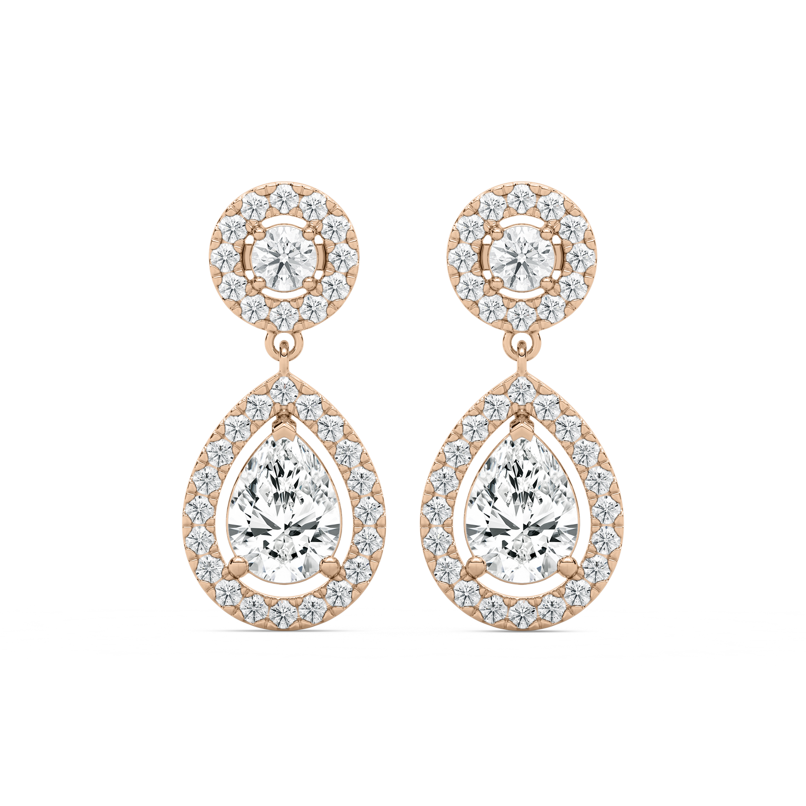2 ¹/₅  ctw Pear and Round Lab Grown Diamond Double Halo Drop Earrings