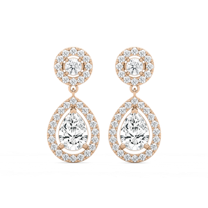 2 ¹/₅  ctw Pear and Round Lab Grown Diamond Double Halo Drop Earrings