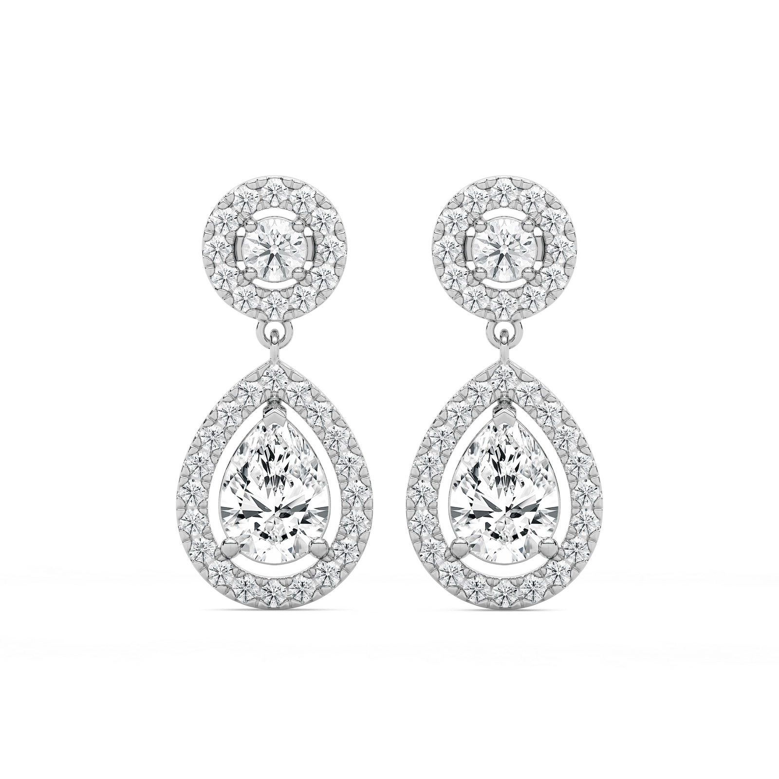2 ¹/₅  ctw Pear and Round Lab Grown Diamond Double Halo Drop Earrings