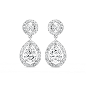 2 ¹/₅  ctw Pear and Round Lab Grown Diamond Double Halo Drop Earrings