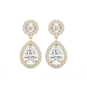 2 ¹/₅  ctw Pear and Round Lab Grown Diamond Double Halo Drop Earrings