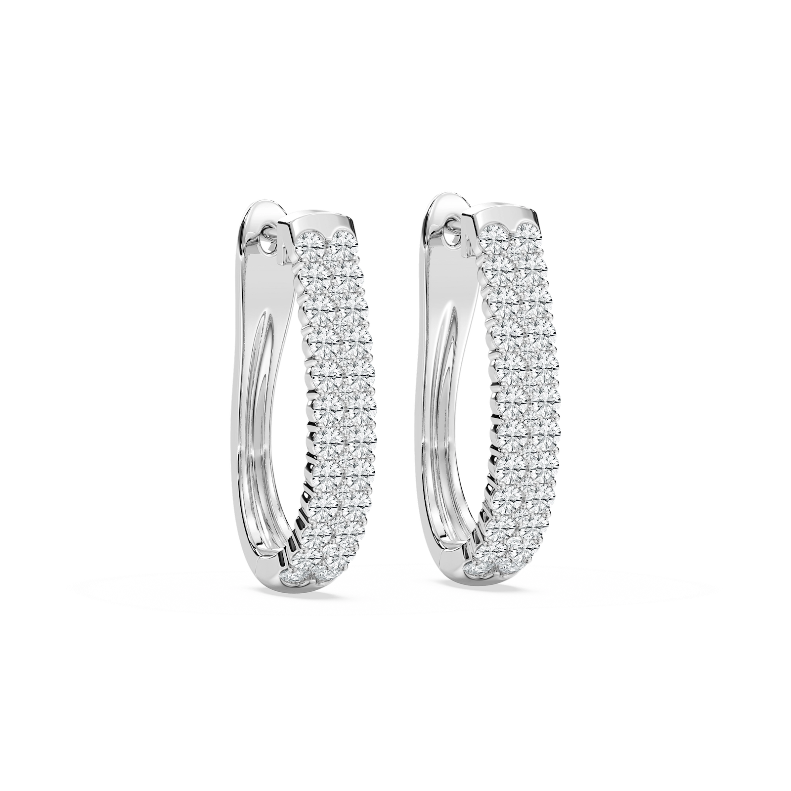 Round Lab Grown Diamond Double-Row Hinge-Back Hoop Earrings