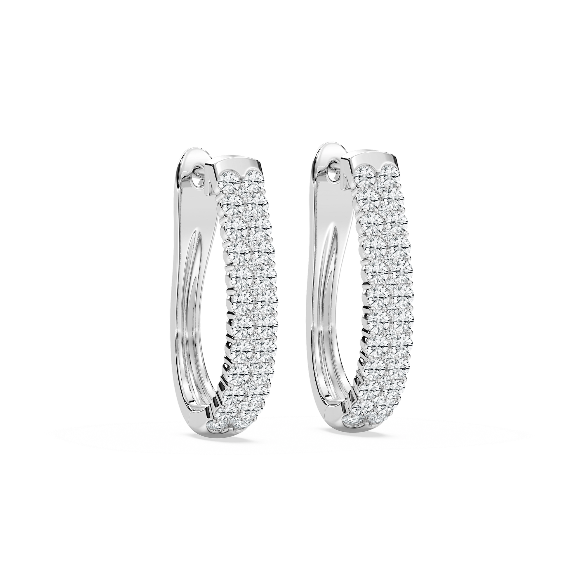 Round Lab Grown Diamond Double-Row Hinge-Back Hoop Earrings