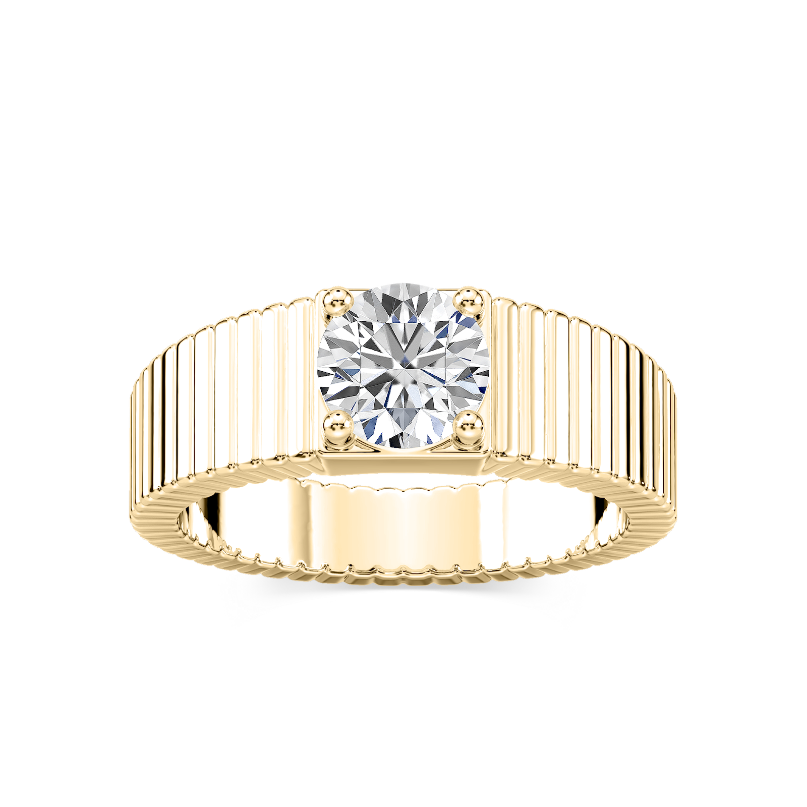 Noelle Fluted Engagement Ring with 1.00ctw Round Cut Lab-Grown Diamonds in 14K Yellow Gold
