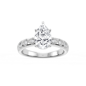 Edith Pear Lab Grown Diamond Accent Milgrain Side Stone Engagement Ring