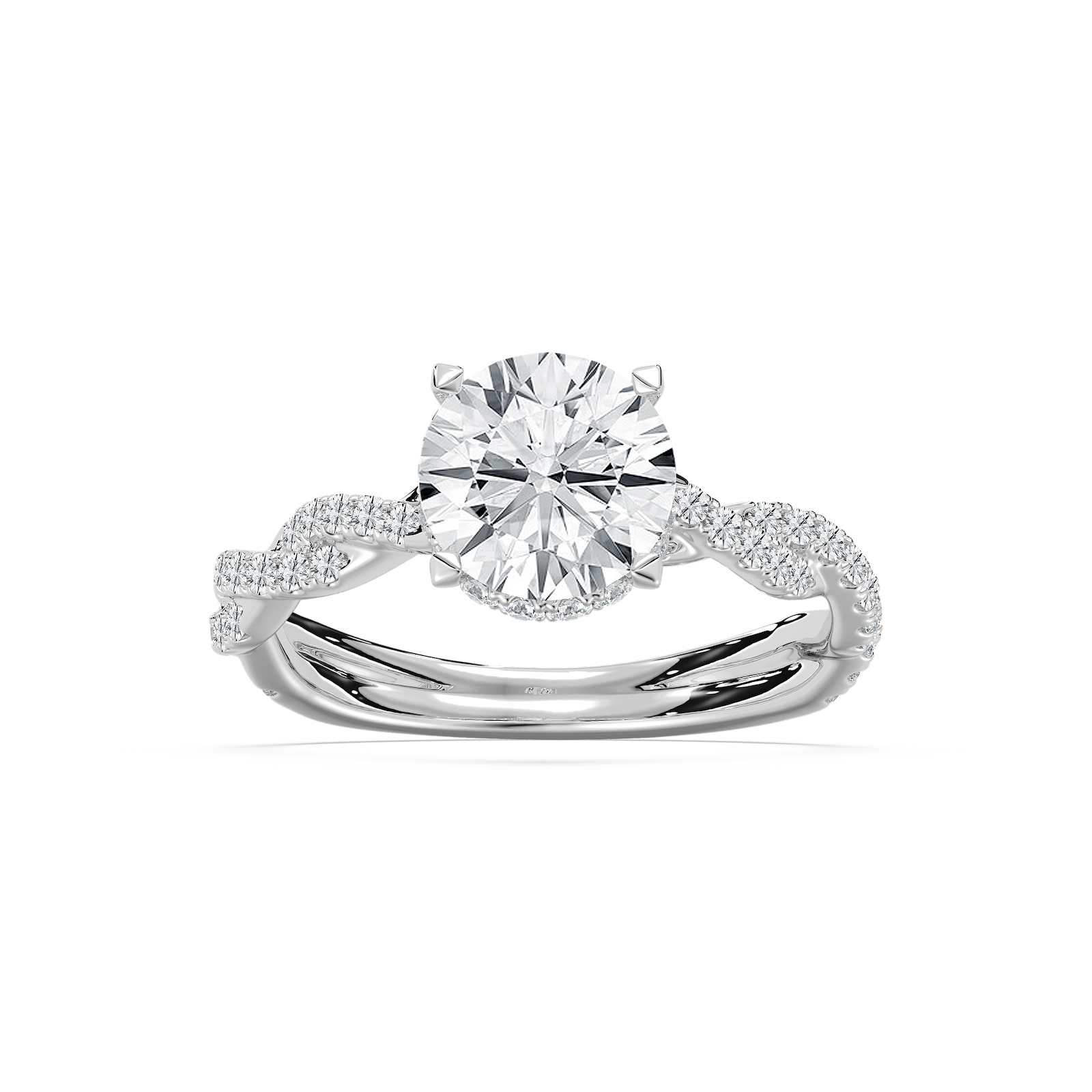 Elise Pave Twist Round Engagement Ring in Rose Gold