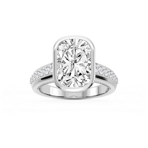 Ellen Elongated Cushion Lab Grown Diamond Bezel Side Stone Engagement Ring