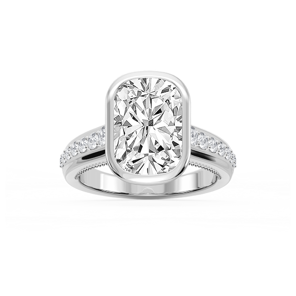 Ellen Elongated Cushion Lab Grown Diamond Bezel Side Stone Engagement Ring