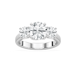 Ellise Round Lab Grown Diamond Trellis Three Stone Engagement Ring