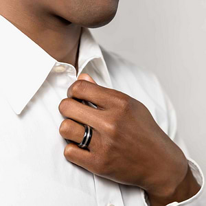 Elysium Ares Polished Silver Inlay Wedding Band