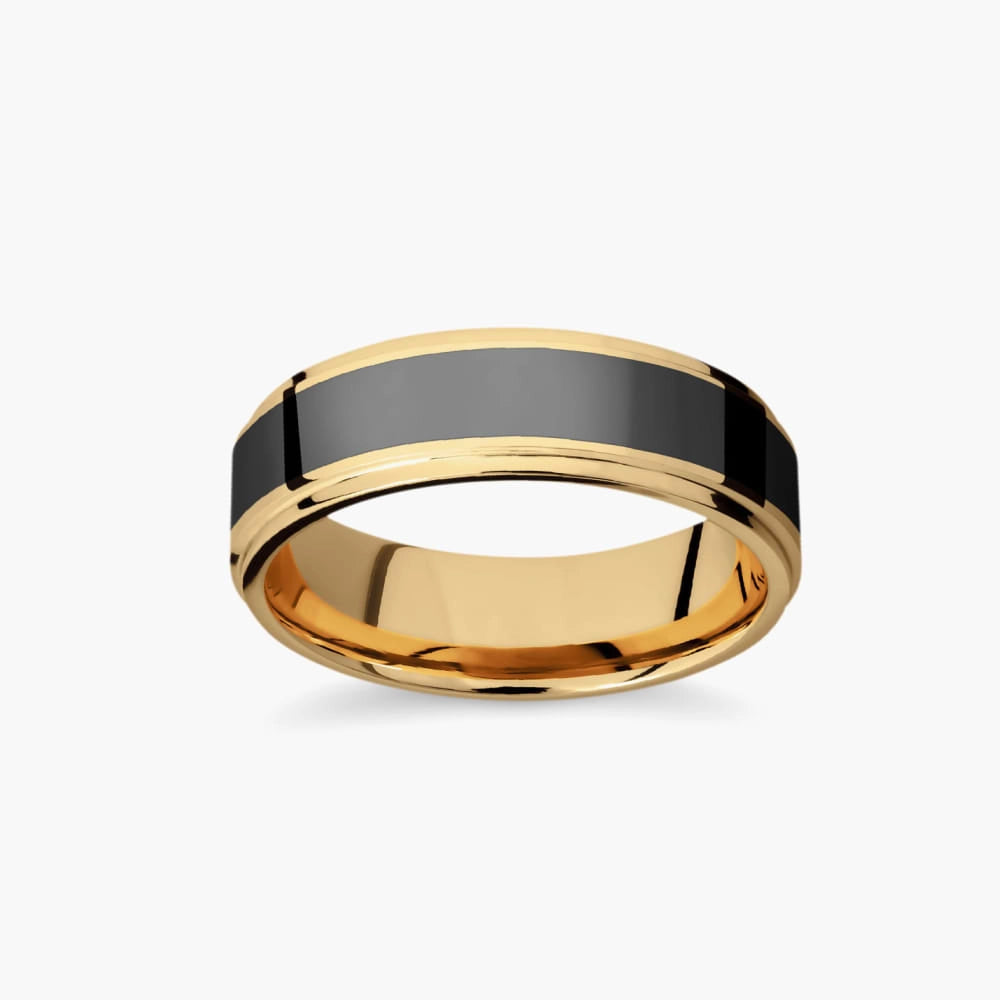 Elysium Ares Polished Reverse Inlay Wedding Band in Yellow Gold