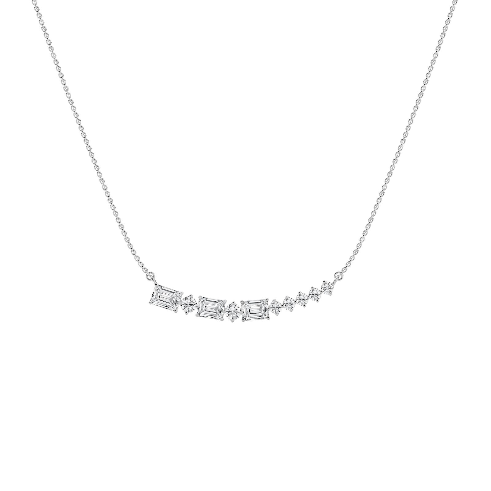 Emerald and Round Bar Necklace in Rose Gold