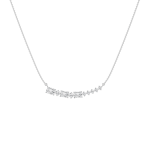 1 ¾ ctw Emerald and Round Lab Grown Diamond Graduated Curved Bar Necklace - 18 Inches