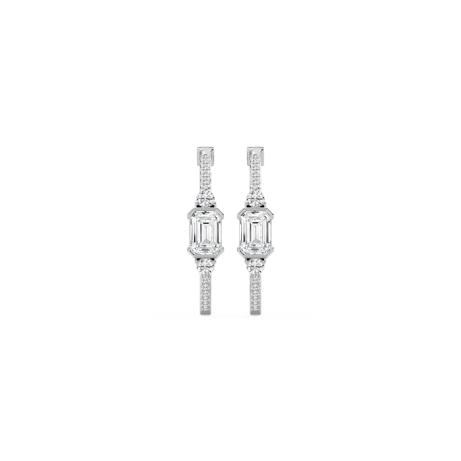 Emerald and Round Diamond Hoops in Rose Gold