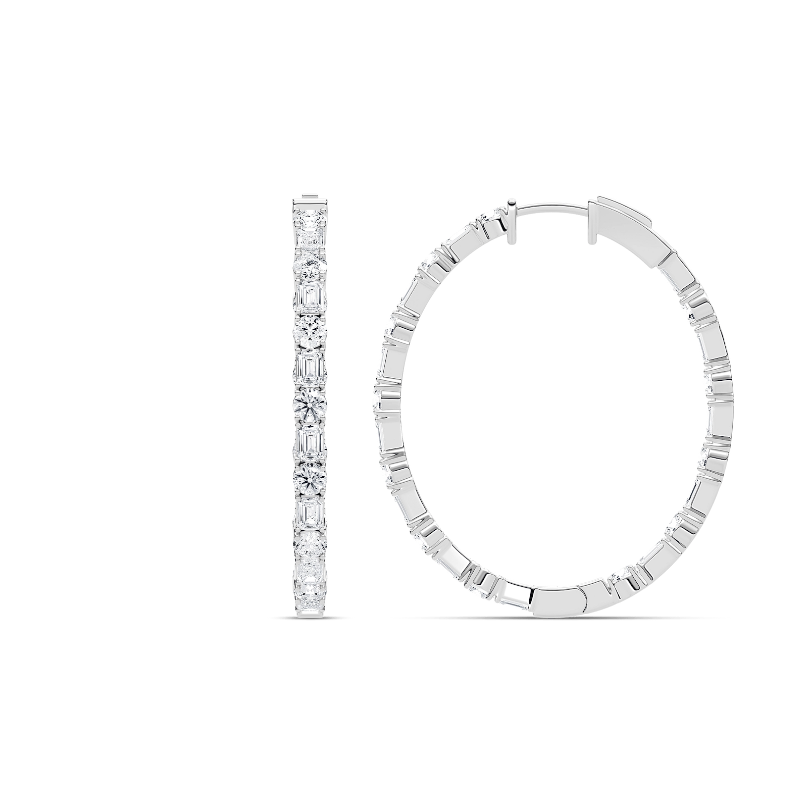 5 ctw Round and Emerald Lab Grown Diamond Inside Out Hoop Earrings